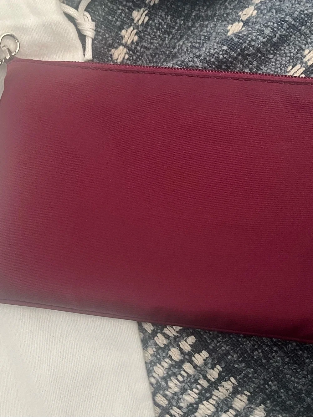 Prada Deep Burgundy Nylon Wristlet Clutch with Logo Plaque